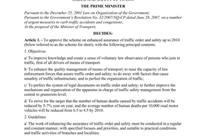 Decision No.259/QD-TTg of March 04, 2008 approving the national scheme on enhanced assurance of traffic order and safety up to 2010