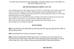 Quyết định  530/QĐ-BGTVT  kế hoạch phổ biến, giáo dục pháp luật năm 2008 của Bộ Giao thông Vận tải