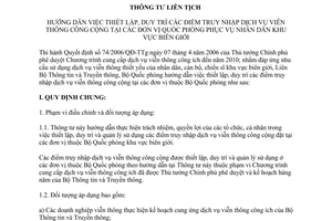 Thông tư liên tịch 01/2008/TTLT-BTT&TT-BQP hướng dẫn thiết lập, duy trì các điểm truy nhập dịch vụ viễn thông công cộng phục vụ Nhân dân biên giới