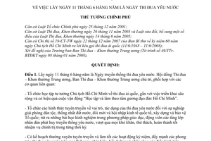 Quyết định  258/QĐ-TTg lấy ngày 11 tháng 6 hàng năm là Ngày truyền thống thi đua yêu nước