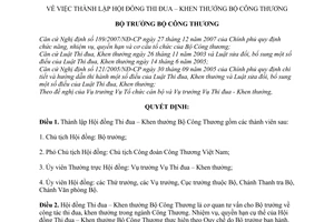 Quyết định 1358/QĐ-BCT  thành lập Hội đồng Thi đua – Khen thưởng Bộ Công Thương