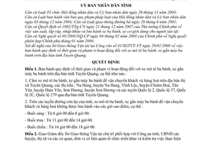Quyết định 74/QĐ-UBND quy định về thời gian và phạm vi hoạt động đối với xe mô tô ba bánh, xe gắn máy ba bánh trên địa bàn tỉnh Tuyên Quang