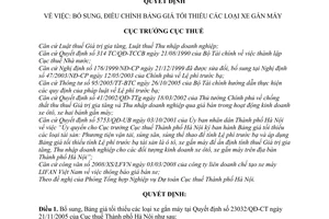 Quyết định  2700/QĐ-CT-THNVDT  bổ sung, điều chỉnh bảng giá tối thiểu các loại xe gắn máy