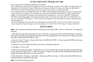 Quyết định 429/QĐ-UBND  phê duyệt Quy hoạch thuỷ điện nhỏ tỉnh Quảng Trị