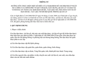 Thông tư 25/2008/TT-BQP hướng dẫn Nghị định 148/2006/NĐ-CP quy hoạch xây dựng quản lý bảo vệ vành đai an toàn kho đạn dược vật liệu nổ
