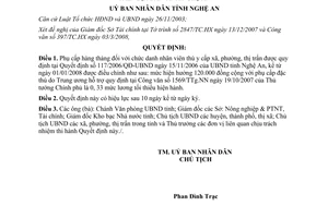 Quyết định 18/2008/QĐ-UBND phụ cấp cho cán bộ thú y cấp xã phường Nghệ An