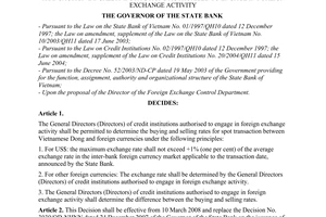 Decision No. 504/QD-NHNN of March 7, 2008, on the issuance of some provisions relating to foreign currency transaction by credit institutions authorised to engage in foreign exchange activity