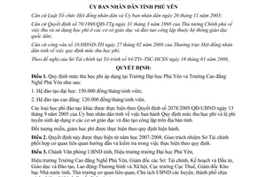Quyết định 412/2008/QĐ-UBND mức thu học phí Đại học Cao đẳng Nghề Phú Yên