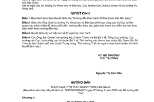 Quyết định  799/QĐ-BYT  “hướng dẫn thực hành tốt thử thuốc trên lâm sàng”