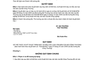Quyết định  1422/QĐ-BCT quy định về thể thức, kỹ thuật trình bày và mẫu các loại văn bản của Bộ Công thương