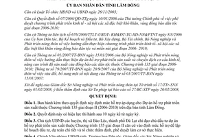 Quyết định 07/2008/QĐ-UBND mức hỗ trợ phát triển sản xuất chương trình 135 Lâm Đồng