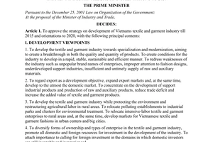 Decision No. 36/2008/QD-TTg of March 10, 2008, approving the strategy on development of vietnams textile and garment industry till 2015 and orientations to 2020.