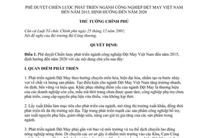 Quyết định 36/2008/QĐ-TTg phê duyệt Chiến lược phát triển ngành công nghiệp Dệt May Việt Nam đến 2015, định hướng đến  2020