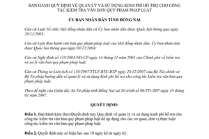 Quyết định 19/2008/QĐ-UBND kinh phí hỗ trợ công tác kiểm tra văn bản Đồng Nai