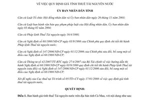 Quyết định 07/2008/QĐ-UBND giá tính thuế tài nguyên nước Cà Mau