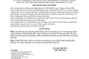 Quyết định 13/2008/QĐ-BTC sửa đổi mức thuế suất thuế nhập khẩu ưu đãi đối với mặt hàng xe ô tô chở người trong biểu thuế nhập khẩu ưu đãi