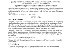 Quyết định 43/2008/QĐ-BNN  quy định chức năng, nhiệm vụ và cơ cấu tổ chức của Trung tâm khuyến nông - khuyến ngư quốc gia