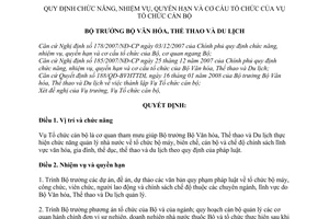 Quyết định 18/2008/QĐ-BVHTTDL quy định chức năng, nhiệm vụ, quyền hạn và cơ cấu tổ chức của Vụ Tổ chức cán bộ
