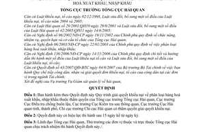 Quyết định  636/QĐ-TCHQ quy trình giải quyết khiếu nại về phân loại hàng hoá xuất khẩu, nhập khẩu