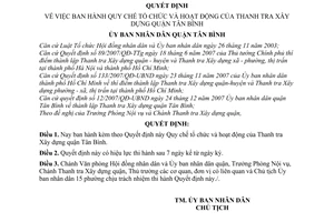 Quyết định 03/2008/QĐ-UBND quy chế tổ chức và hoạt động của thanh tra xây dựng quận Tân Bình