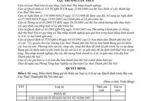 Quyết định  2934/QĐ-CT-THNVDT  bổ sung, điều chỉnh bảng giá tối thiểu các loại xe ô tô