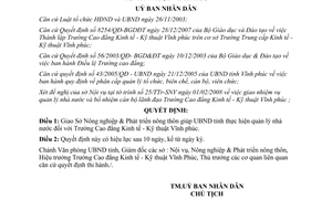 Quyết định 16/2008/QĐ-UBND quản lý nhà nước trường Cao đẳng Kinh tế Kỹ thuật Vĩnh Phúc