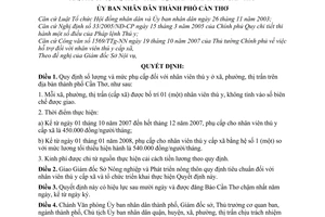 Quyết định 17/2008/QĐ-UBND  quy định số lượng và mức phụ cấp đối với nhân viên thú y ở xã, phường, thị trấn trên địa bàn  Cần Thơ