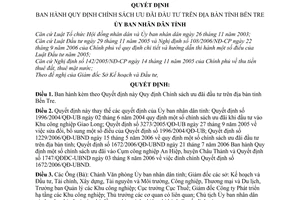 Quyết định  06/2008/QĐ-UBND  quy định chính sách ưu đãi đầu tư trên địa bàn tỉnh Bến Tre