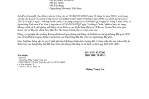 Công văn 490/TTg-NN  áp dụng Khung chính sách giải phóng mặt bằng và tái định cư Dự án Phát triển giao thông vận tải khu vực đồng bằng Bắc Bộ