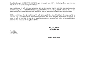 Công văn 560/CV/LĐTBXH/TBLS cấp lại bằng Tổ quốc ghi công