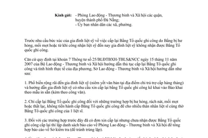 Công văn 335/SLĐTBXH-TBLS cấp lại Bằng Tổ chức ghi công