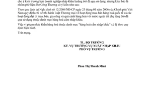 Công văn  2676/BCT-XNK Nhập khẩu hàng hoá sai so với khai báo