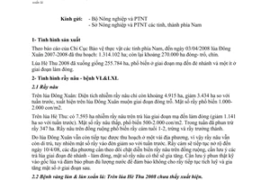 Công văn  43/BNN-BVTV-BCĐ-TB Tình hình dịch rầy nâu, bệnh vàng lùn, lùn xoắn lá