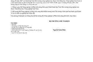 Công văn  2161/VPCP-TCCB Thành lập Viện Môi trường nông nghiệp thuộc Viện Khoa học Nông nghiệp Việt Nam