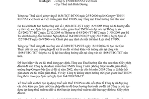 Công văn  1354/TCT-PC miễn giảm thuế TNDN