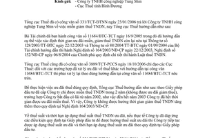Công văn  1352/TCT-PC miễn giảm thuế TNDN