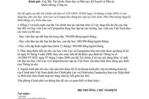 Công văn  2281/VPCP-QHQT tăng tiền ăn cho học viên Lào và Campuchia đang học tập tại Việt Nam