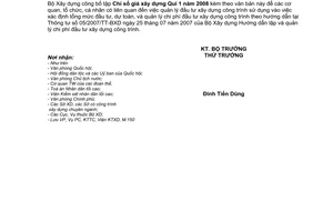 Công văn  662/BXD-VP Công bố chỉ số giá xây dựng Quí 1 năm 2008