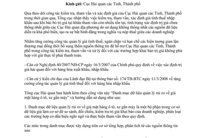 Công văn  1646/TCHQ-KTTT danh mục dữ liệu quản lý rủi ro giá