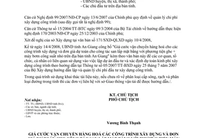 Công văn 1276/UBND-XDCB công bố giá cước vận chuyển hàng hoá