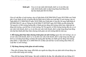 Công văn 3105/TNMT-QLMT hướng dẫn CSSX, kinh doanh, dịch vụ và khu sản xuất, KD, dịch vụ tập trung thực hiện chương trình giám sát môi trường định kỳ