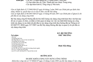 Công văn  737/BXD-VP Công bố Hướng dẫn đo bóc khối lượng xây dựng công trình.