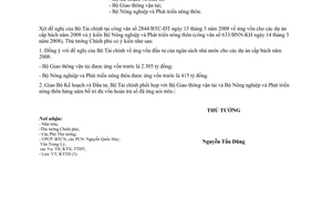 Công văn  581/TTg-KTTH ứng vốn đầu tư của NSNN cho các dự án cấp bách  2008