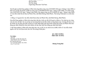 Công văn  584/TTg-KTN điều chỉnh Dự án thủy lợi Phước Hòa, tỉnh Bình Dương, Bình Phước