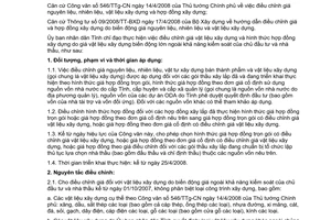 Công văn 190/UBND-XDCB điều chỉnh giá hình thức hợp đồng do biến động giá