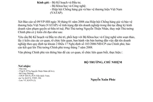 Công văn 2683/VPCP-KNTN hướng dẫn việc đặt tên doanh nghiệp theo quy định tại khoản 2 Điều 17 NĐ 103/2006/NĐ-CP