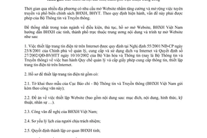 Công văn 1107/BHXH-TT  hướng dẫn thủ tục mở Website