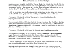 Công văn 1972/TCHQ-GSQL kiểm tra C/O điện tử do Hàn Quốc cấp