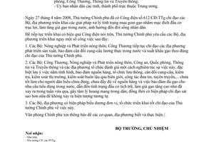 Công văn 2725/VPCP-KTTH  triển khai CĐ 612/CĐ-TTg