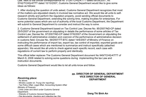 Official Dispatch No. 1723/TCHQ-KTTT of April 16, 2008 Ref: Solving some difficulties when performing the tax control law and instruction documents